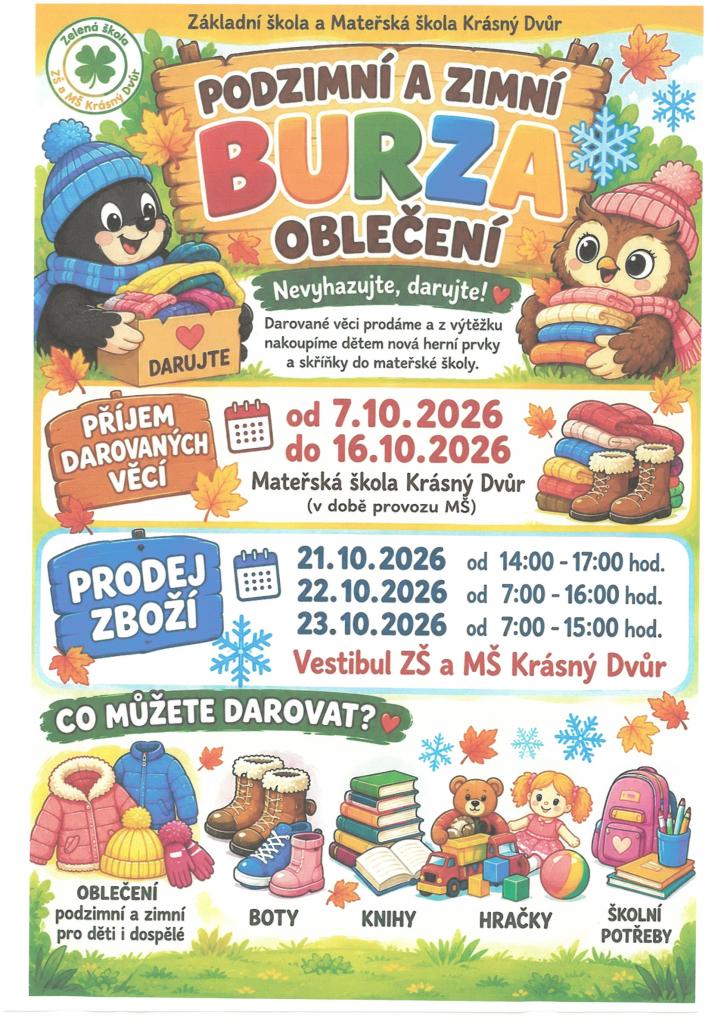 Podzimní a zimní burza v ZŠ a MŠ Krásný Dvůr